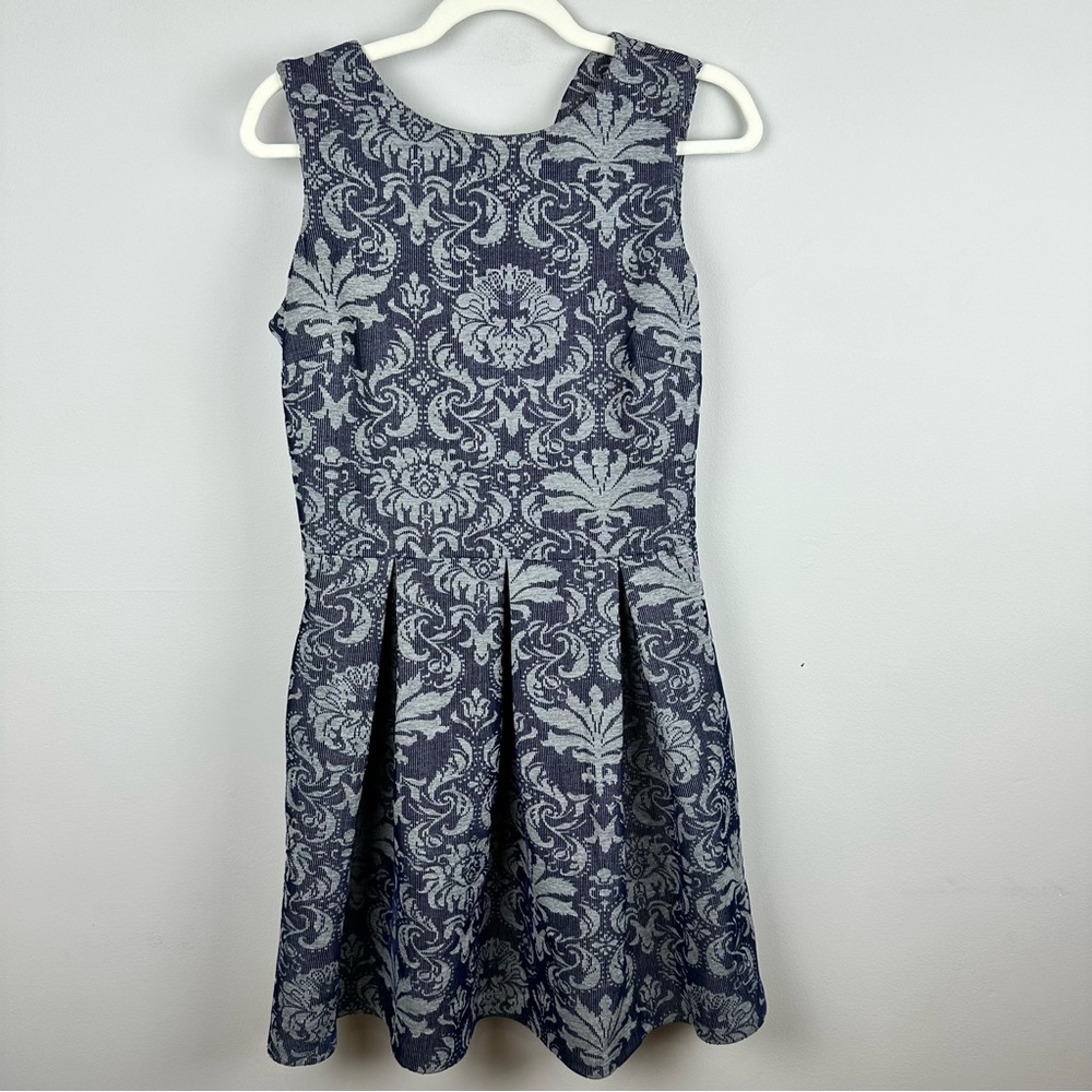 La Pateau Elegant Blue  Textured Velvet Patter Dress sz 42